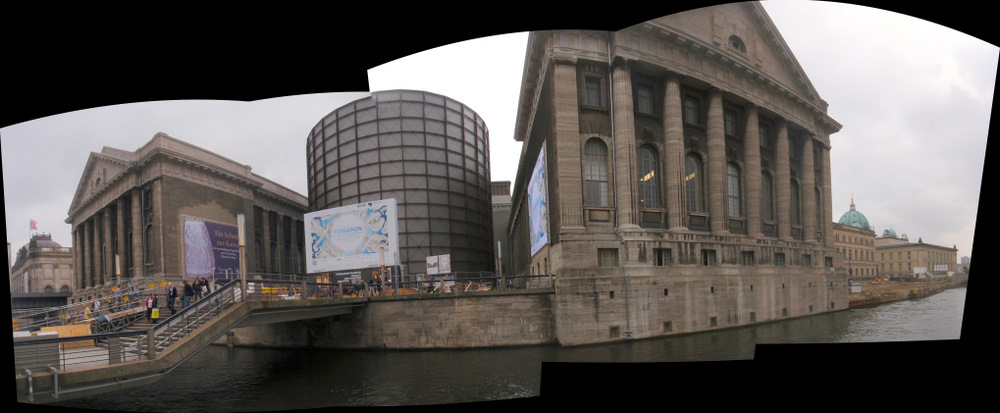 The Pergamon Museum (left) and Bode Museum (glass circle).